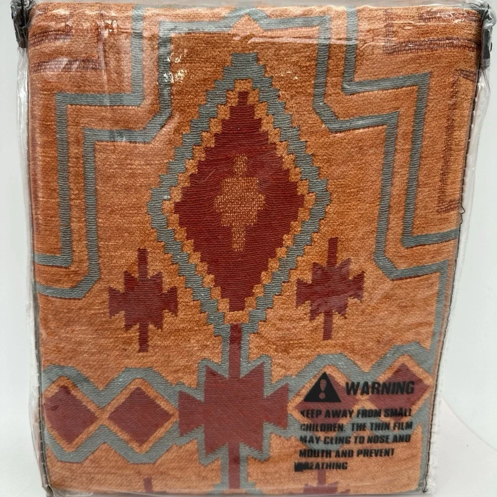 Saverio Table Runner with fringe Southwest Orange Brown Aztec Style 72